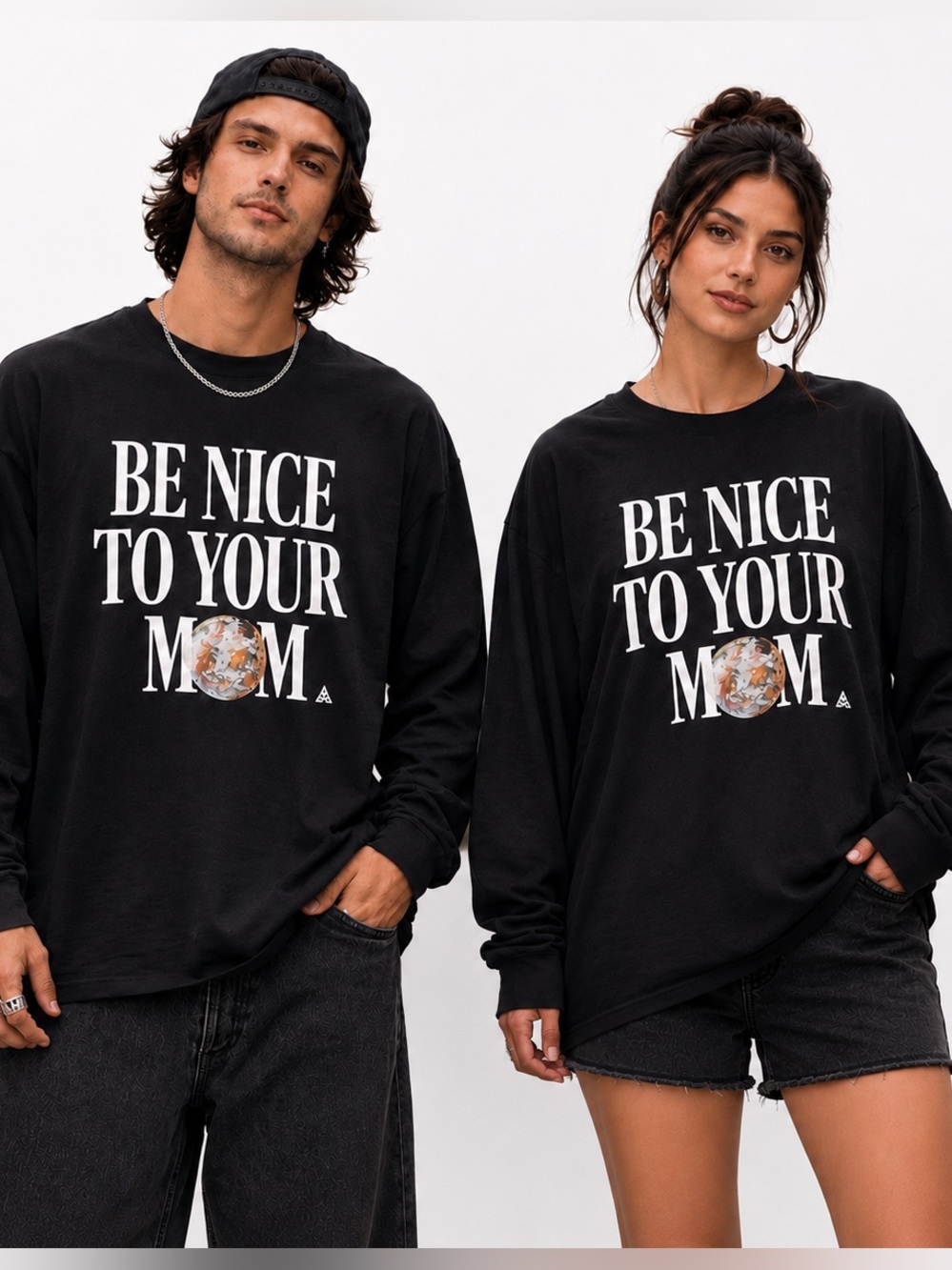 Wasted Collective “Be Nice To Your Mom” Oversized tee Long Sleeve Size M NWT